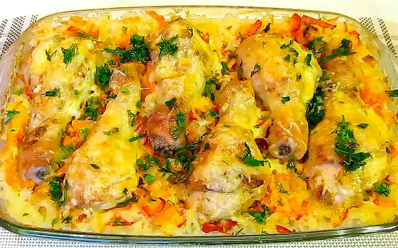 Куриные ножки в духовке с рисом и овощами - пошаговый рецепт с фото на Готовим дома