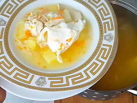 Куриный суп с вермишелью в тарелке