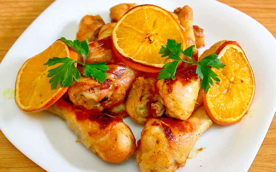 Сочная курица с апельсинами в духовке